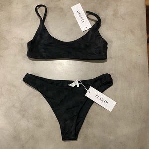 NEW WITH TAGS TJ SWIM LARA BLACK RIBBED BIKINI TOP